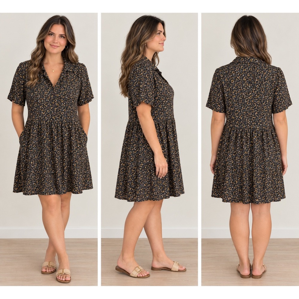 Urban Renewal Vintage Fabric Babydoll Dress Womens XL Navy Yellow Floral Cuffed